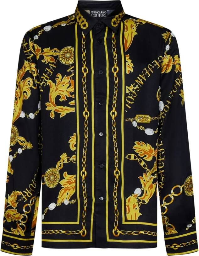 Versace Jeans Couture Barok Patroon Lange Mouw Shirt Zwart Multicolor Heren