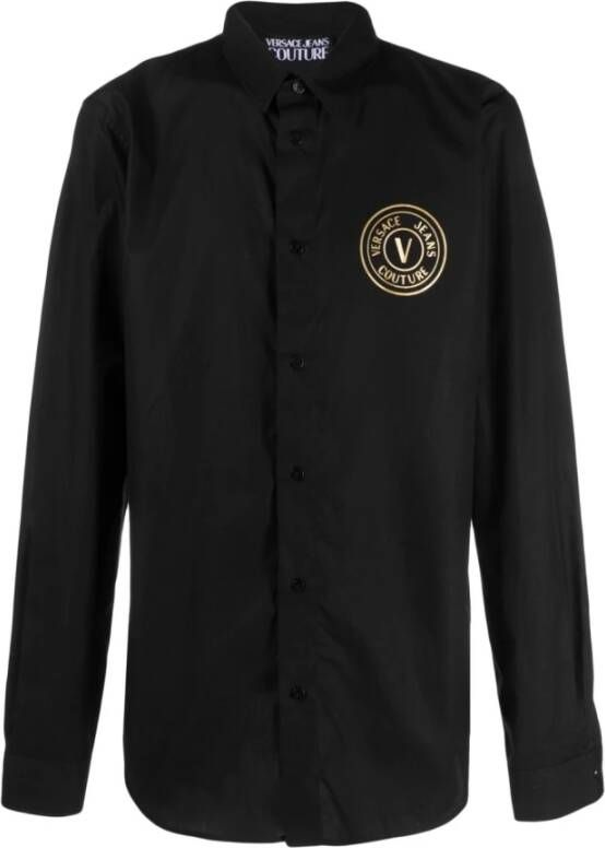 Versace Jeans Couture Zwarte Logo Overhemd met Knoopsluiting Black Heren