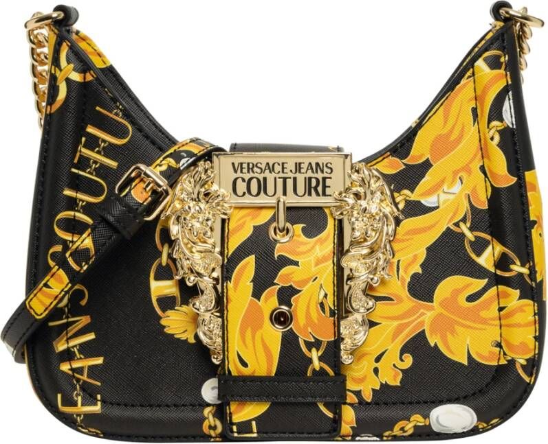 Versace Jeans Couture Zwarte Barok Print Hobo Schoudertas met Afneembare Band Black Dames - Foto 5