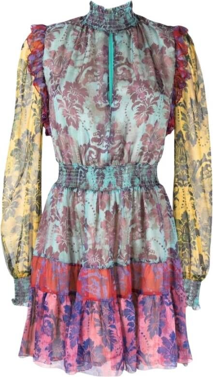 Versace Jeans Couture Chiffon Tapestry Print Dress Blauw Dames