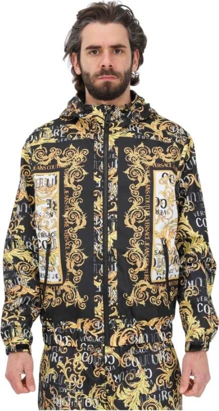 Versace Jeans Couture Heren Nylon Logo Barocco Print Jas Zwart Goud Wit Multicolor Heren