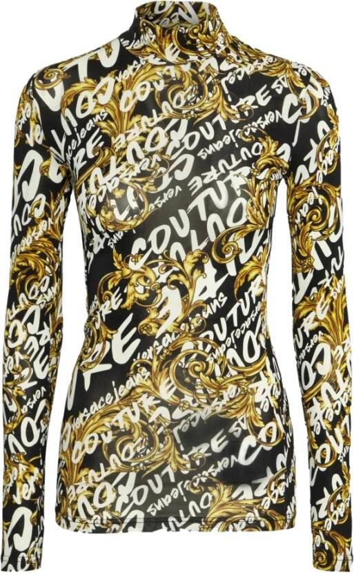 Versace Jeans Couture Dolcevita con logo stampato all over donna Versace 73Hah617-Js138 Nero Oro Zwart Dames