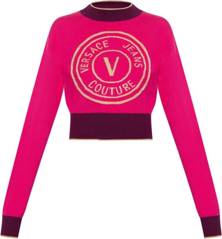 Versace Jeans Couture Elegante Gebreide Trui Upgrade Pink Dames