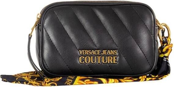 Versace Jeans Couture Gewatteerde schoudertas met barokprint en kettingriem Black Dames