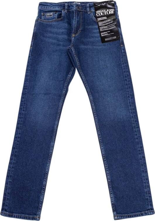 Versace Jeans Couture Denim jeans ontmoette latex buffer Blauw Heren