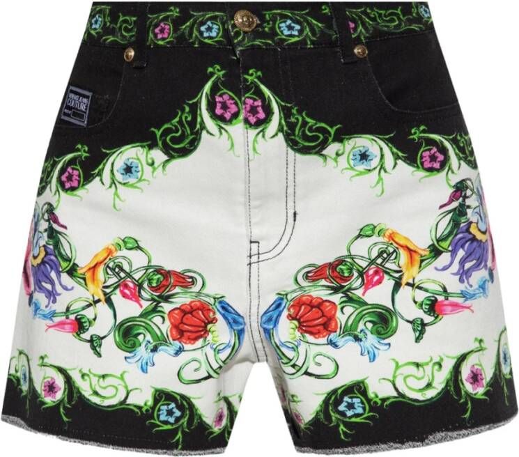 Versace Jeans Couture Hooggetailleerde Multicolor Denim Shorts voor Dames Multicolor Dames
