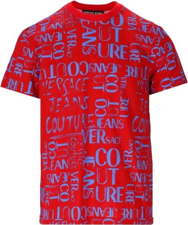 Versace Jeans Couture Doodle Logo Rood T-Shirt Slim Fit 100% Katoen Red Heren