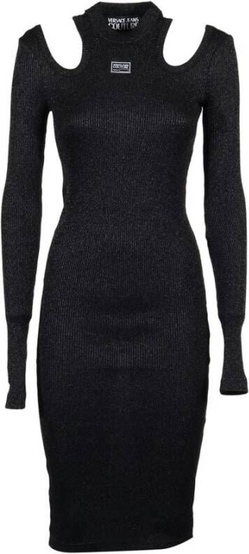 Versace Jeans Couture Stijlvolle Zwarte Midi Jurk voor elke gelegenheid Black Dames