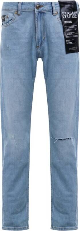 Versace Jeans Couture Embroidered Light Stretch Denim Jeans Blauw Heren