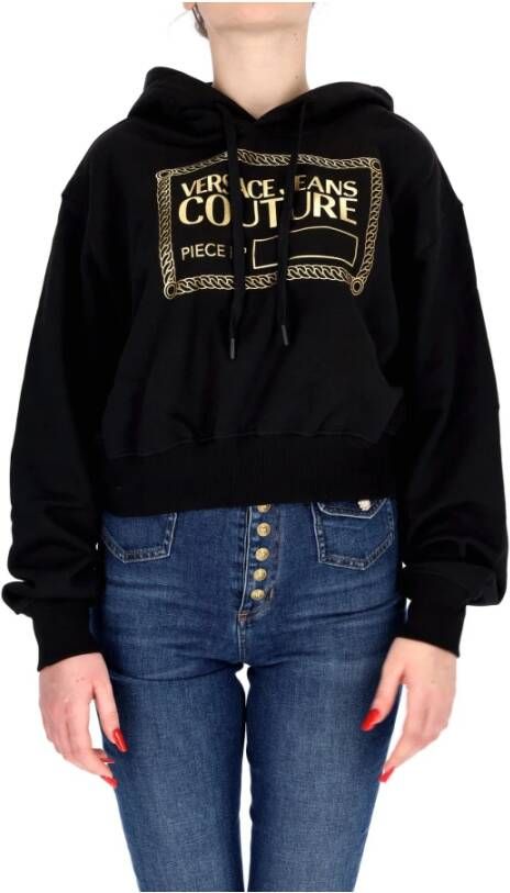 Versace Jeans Couture Felpa con cappuccio e logo stampato donna Versace 73Hait11-Cf01O Nero Oro Zwart Dames