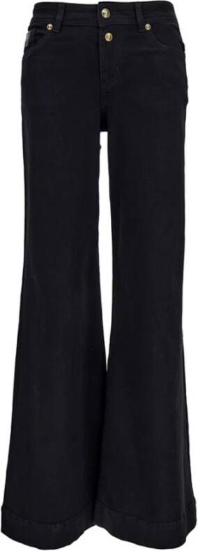 Versace Jeans Couture Zwarte wijde pijp jeans met geborduurd logo Black Dames
