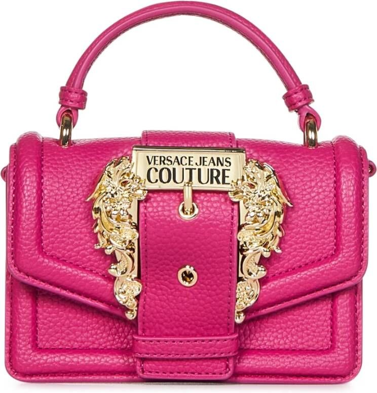 Versace Jeans Couture Gehamerde imitatieleer schoudertas met Baroque Versace gesp Pink Dames