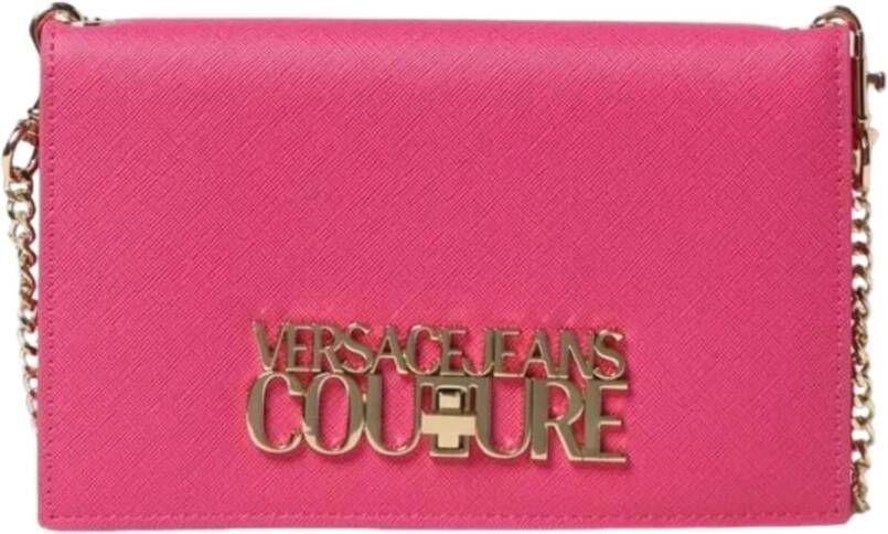 Versace Jeans Couture Fuchsia Pochette met Gouden Schouderband Pink Dames
