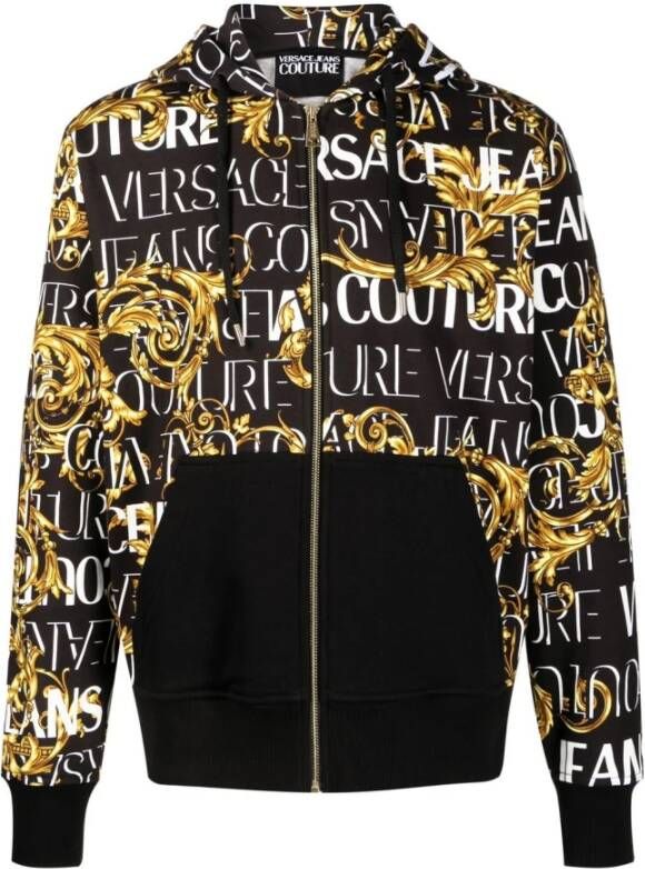 Versace Jeans Couture Sweatshirt met kap en zip en logo gedrukt over de hele man 73Gai3Z0-FS041 zwart goud Zwart Heren
