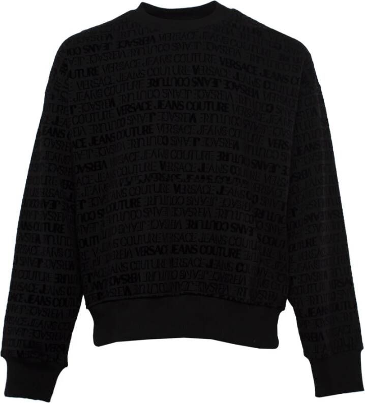 Versace Jeans Couture Felpa basic a girocollo con stampa logo floccato uomo 73Gai310-Fs045 Nero Zwart Heren