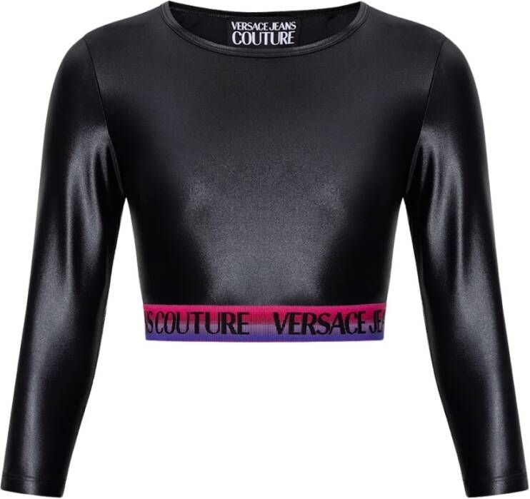 Versace Jeans Couture Geknipte top met logo Zwart Dames