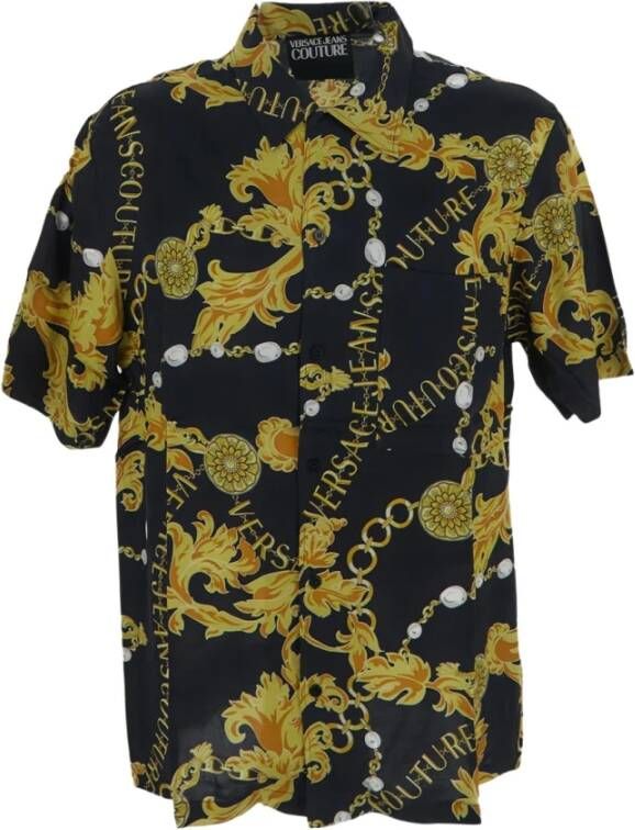 Versace Jeans Couture Gouden Ketting Print Shirt Zwart Heren