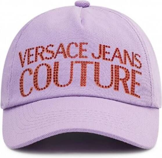Versace Jeans Couture Lilla Dames Logo Cap met Rode Strass Contrast Purple Dames