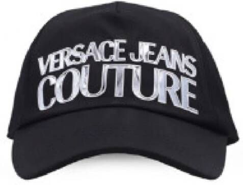 Versace Jeans Couture Zwarte Unisex Logo Pet met Zilveren Voorkant Black Unisex