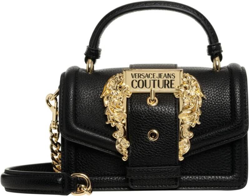 Versace Jeans Couture Gehamerde imitatieleer schoudertas met Baroque Versace gesp Black Dames