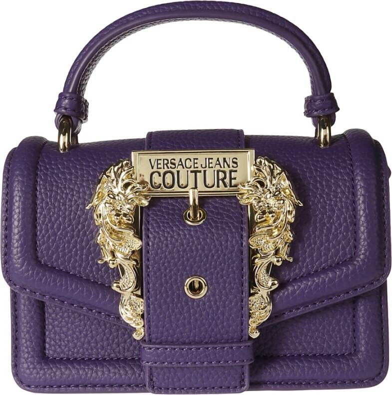 Versace Jeans Couture Gehamerde imitatieleer schoudertas met Baroque Versace gesp Purple Dames