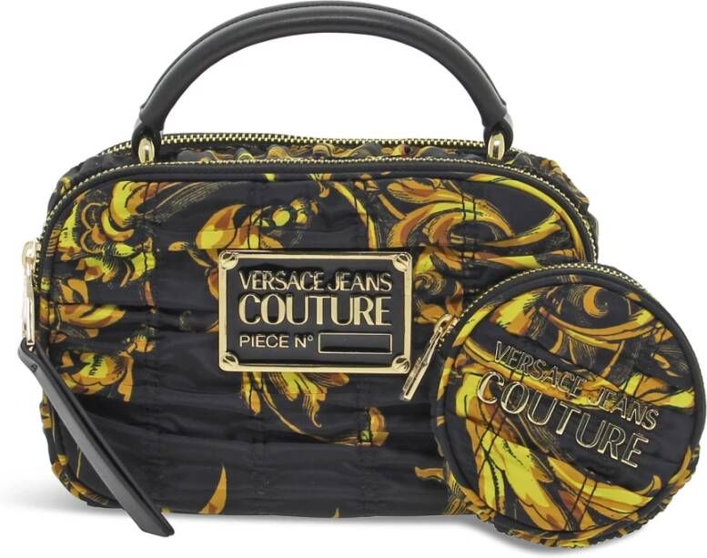 Versace Jeans Couture Nylon Handtas met Dubbele Band en Rits Zwart Dames
