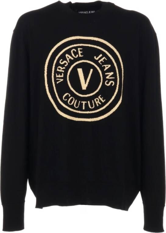 Versace Jeans Couture Heren Trui van Wol met Gouden Logo Black Heren