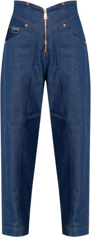 Versace Jeans Couture Blauwe Broek met Hoge Taille en Rechte Pijpen Blue Dames