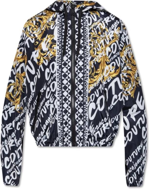 Versace Jeans Couture Nylon Hoodie met All Over Logo Print Multicolor Dames