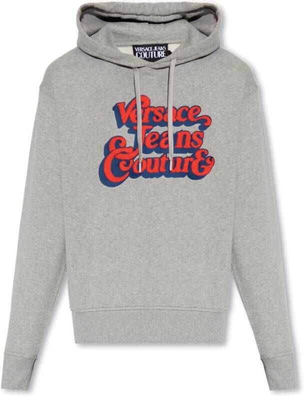 Versace Jeans Couture Logo-Ingedrukte Mélange Hoodie Grijs Heren