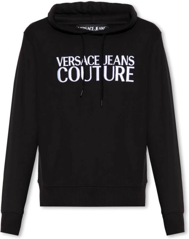 Versace Jeans Couture Zwarte Trui met Verstelbare Capuchon en Logo Borduursel Zwart Heren