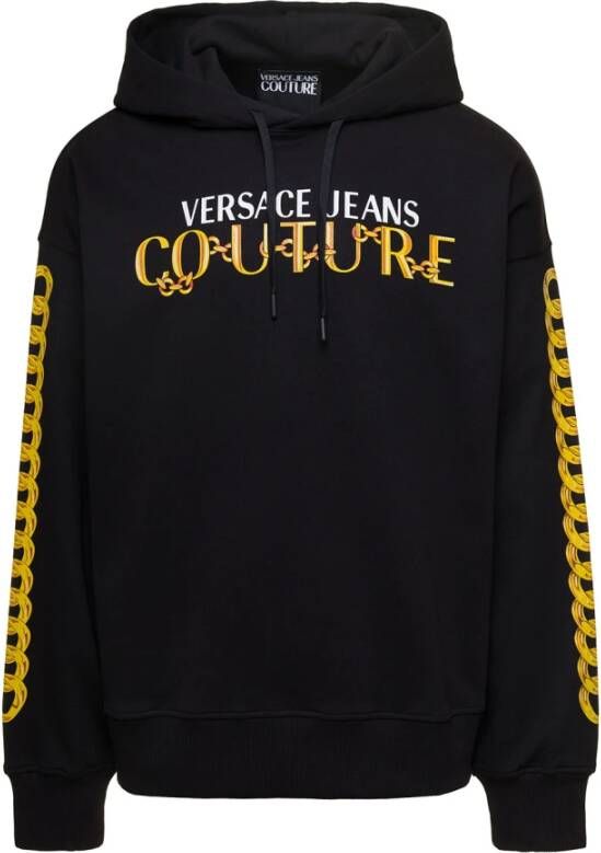 Versace Jeans Couture Zwarte Katoenen Sweatshirt met Logo Print en Kettingmotief Black Heren