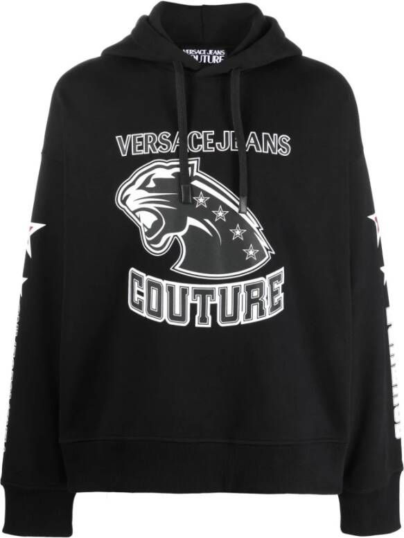 Versace Jeans Couture Logo-Print Katoenen Hoodie met Drop Shoulder Black Heren