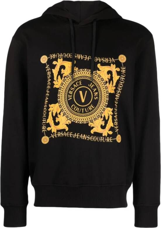 Versace Jeans Couture Hoodie met lange mouwen en V-Emblem Chain Design Black Heren