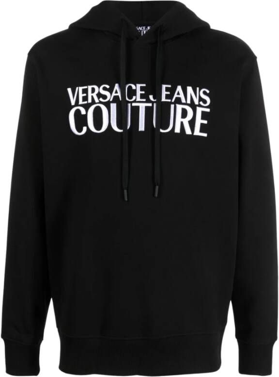 Versace Jeans Couture Zwarte Trui met Verstelbare Capuchon en Logo Borduursel Black Heren