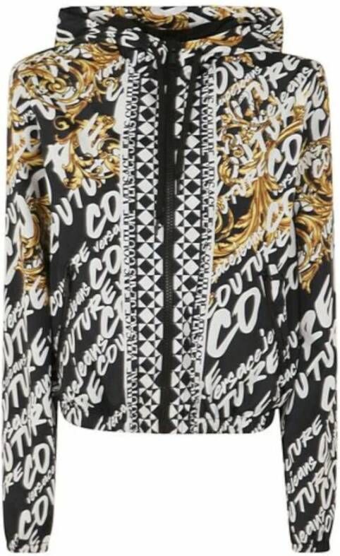 Versace Jeans Couture Nylon Hoodie met All Over Logo Print Multicolor Dames