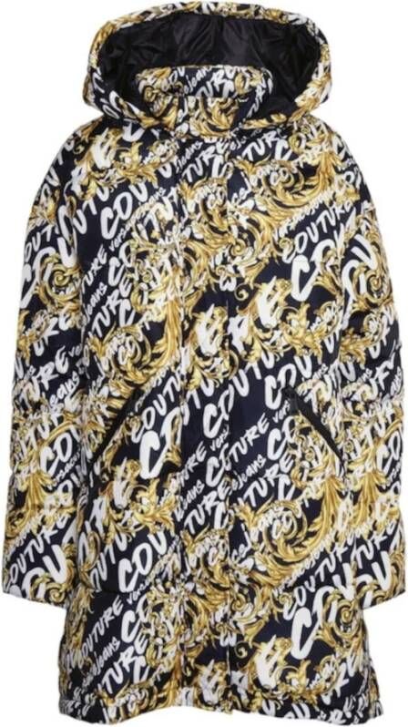 Versace Jeans Couture Lange Overjas met Brush Couture All Over Logo Print Multicolor Dames