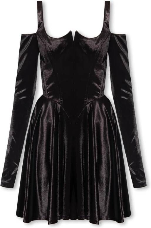 Versace Jeans Couture Zwarte Jurk met Vierkante Halslijn en Uitsnijding Black Dames