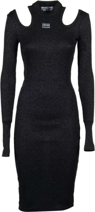 Versace Jeans Couture MIDI-jurk met ribben met lange mouwen vrouw Versace 73hao976-J0033 zwart Dames