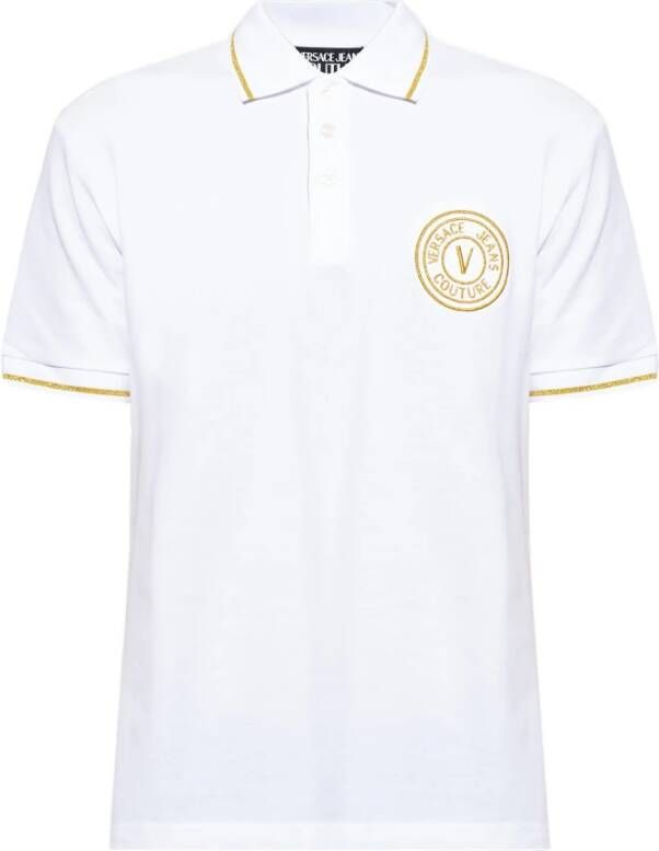 Versace Jeans Couture Premium Polo Shirt van Hoogwaardig Katoen met Gouden Details White Heren