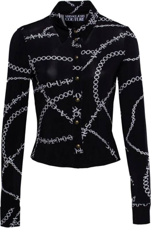 Versace Jeans Couture Kettingprint Jersey Shirt Zwart Dames