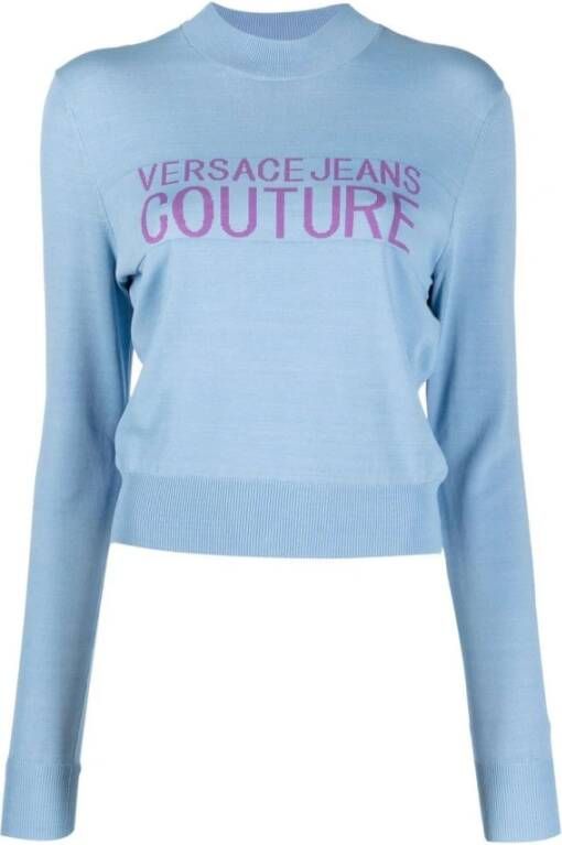 Versace Jeans Couture Lichtblauwe Viscose Logo Sweater Blue Dames