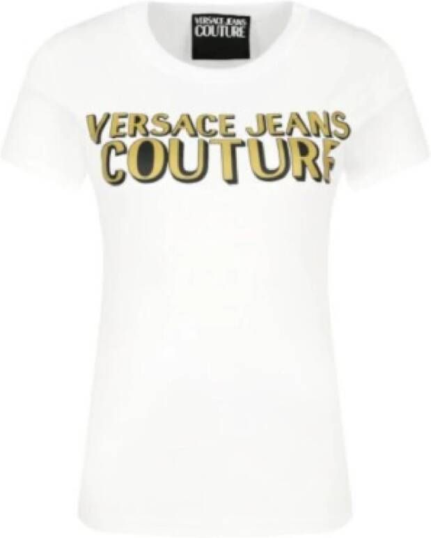 Versace Jeans Couture Glitter Logo Wit Dames T-shirt M White Dames