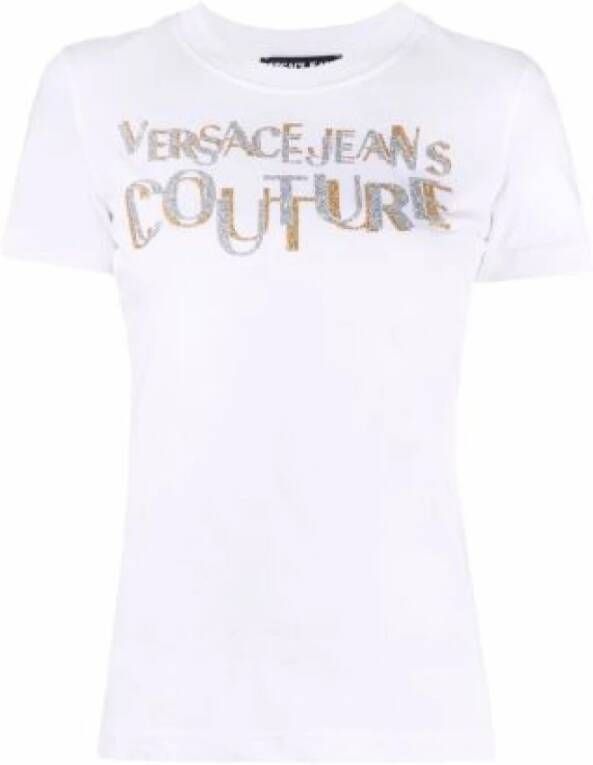 Versace Jeans Couture Glitter Logo Wit Dames T-shirt White Dames