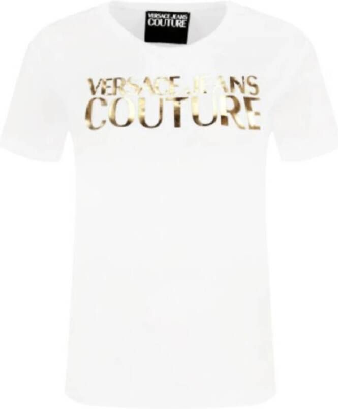 Versace Jeans Couture Gouden Logo Korte Mouw Dames T-shirt White Dames