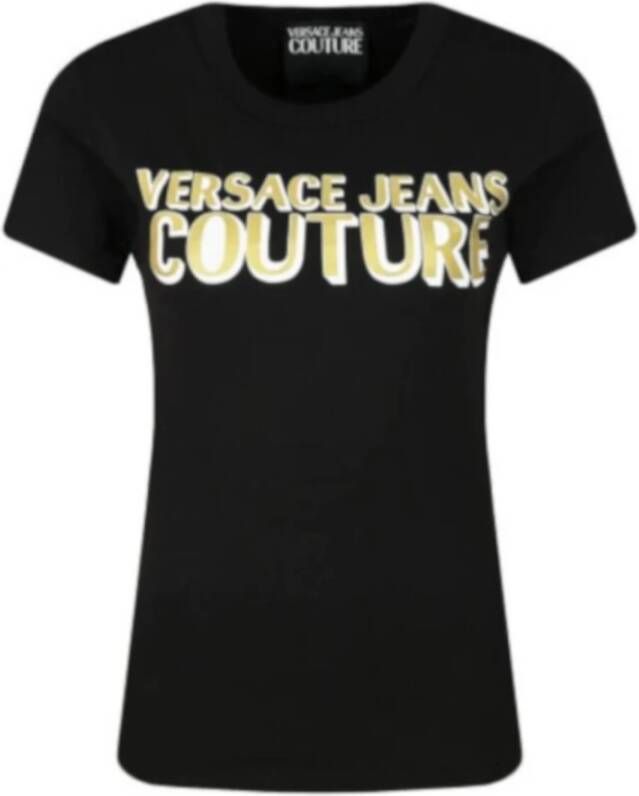 Versace Jeans Couture Zwart dames T-shirt met gouden logo Black Dames
