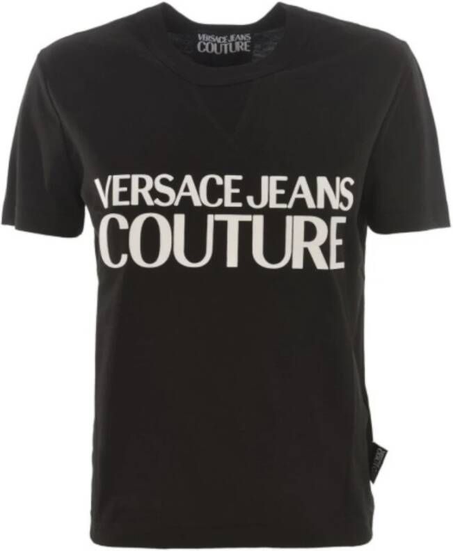 Versace Jeans Couture Zwart dames T-shirt met korte mouwen en verhoogd wit logo Black Dames