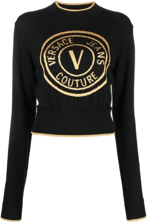 Versace Jeans Couture Zwarte wollen trui met maxi logo Black Dames