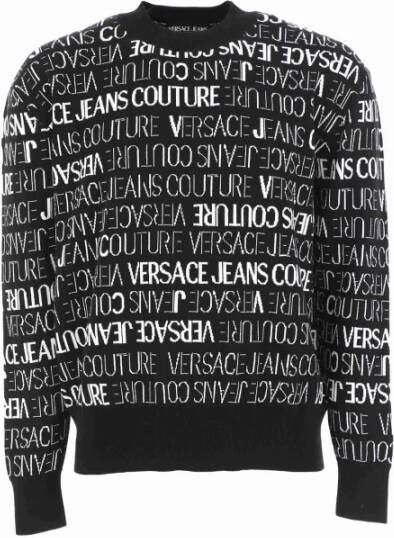 Versace Jeans Couture Zwarte en witte katoenen logotrui Black Heren