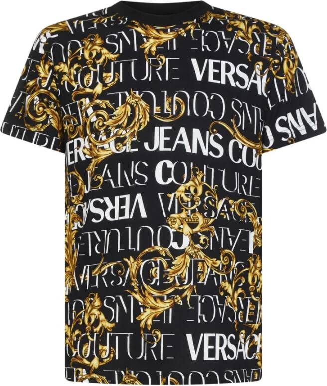 Versace Jeans Couture T-shirt girocollo con stampa barocca e logo uomo 73Gah6S0-Js099 Nero Oro Zwart Heren